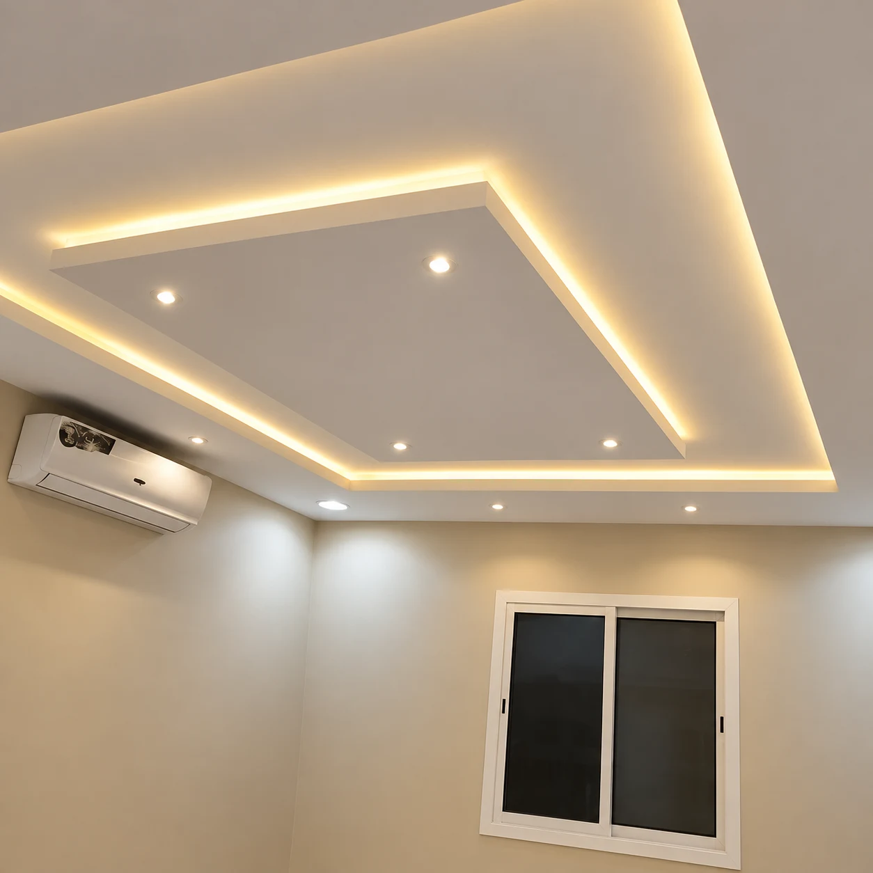 Warm-lit architectural ceiling